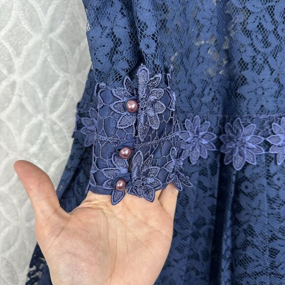 Antique 1920s Flapper Dress S Blue Lace Drop Waist Roaring Gatsby Vtg Jazz Dance - Picture 5 of 13